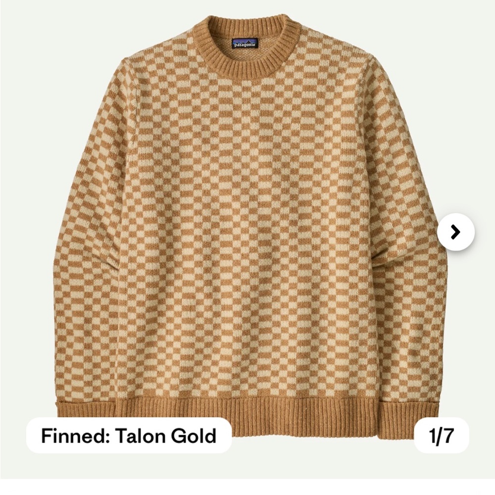 Patagonia Checkered Crewneck Sweater in Talon Gold and Cream